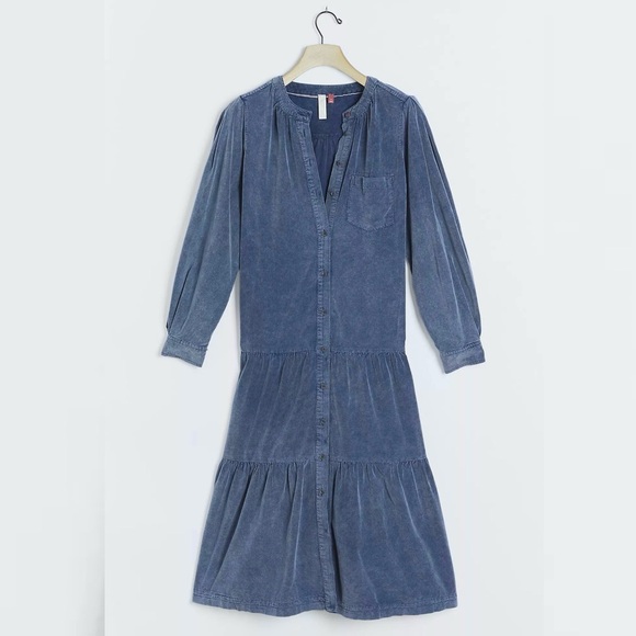 ANTHROPOLOGIE Pilcro Marta Tiered Corduroy Midi Dress - Picture 5 of 14
